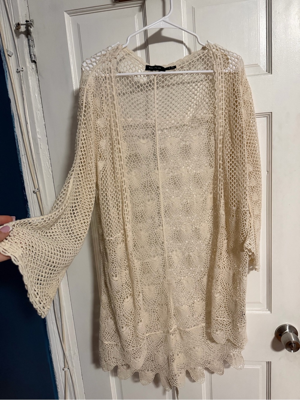 Boho Crochet Open-Knit Kimono Cardigan in Creamy